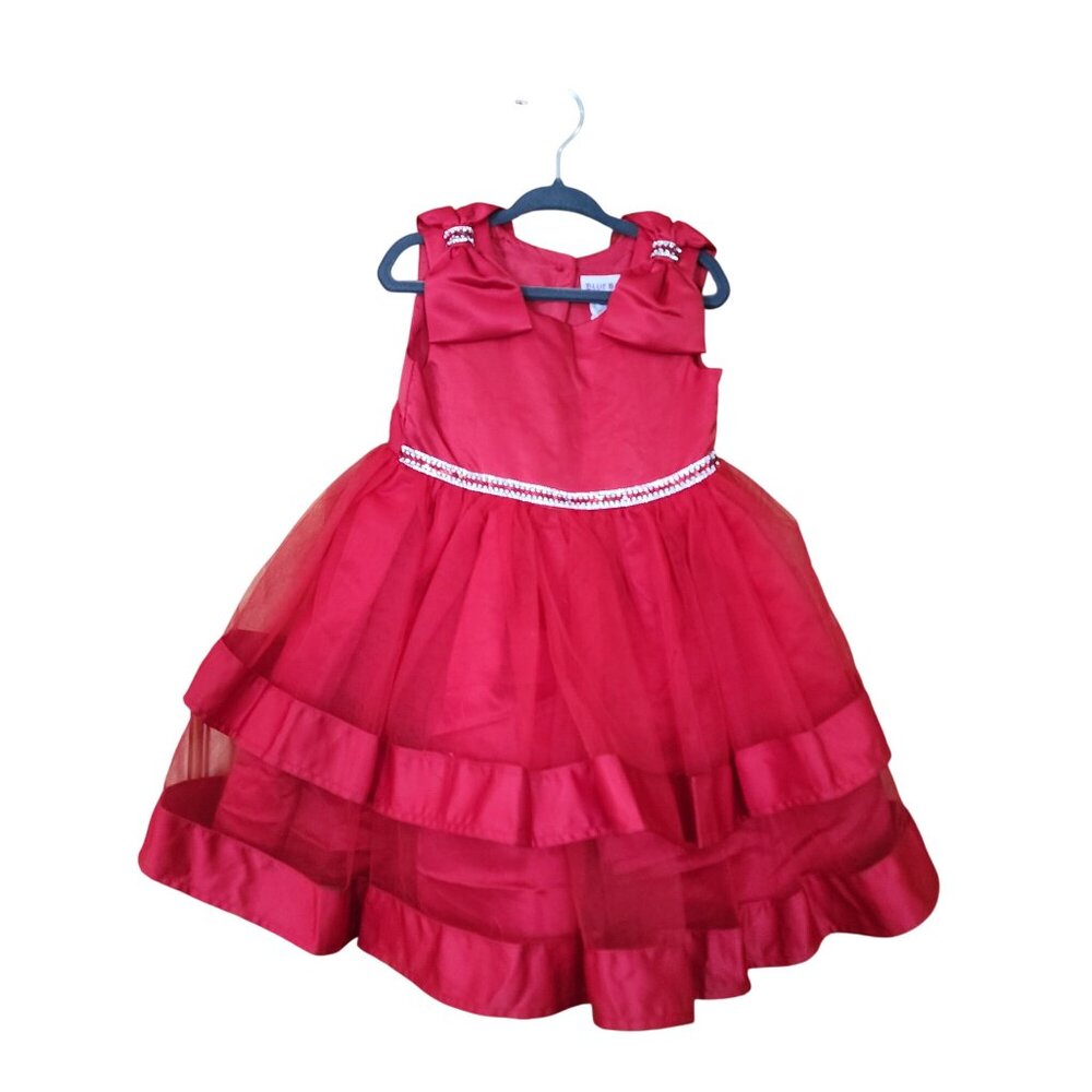 Blueberi Boulevard Girls Red Sleeveless Tiered Party Dress With Bow Back & Rhine